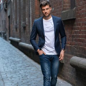 Prague 103 Navy Wool Blazer size 44 regular made in Mexico